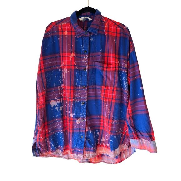 Old Navy Plaid Flannel Shirt Customized Bleached Distressed Southern Logo Sz XL - Picture 2 of 6